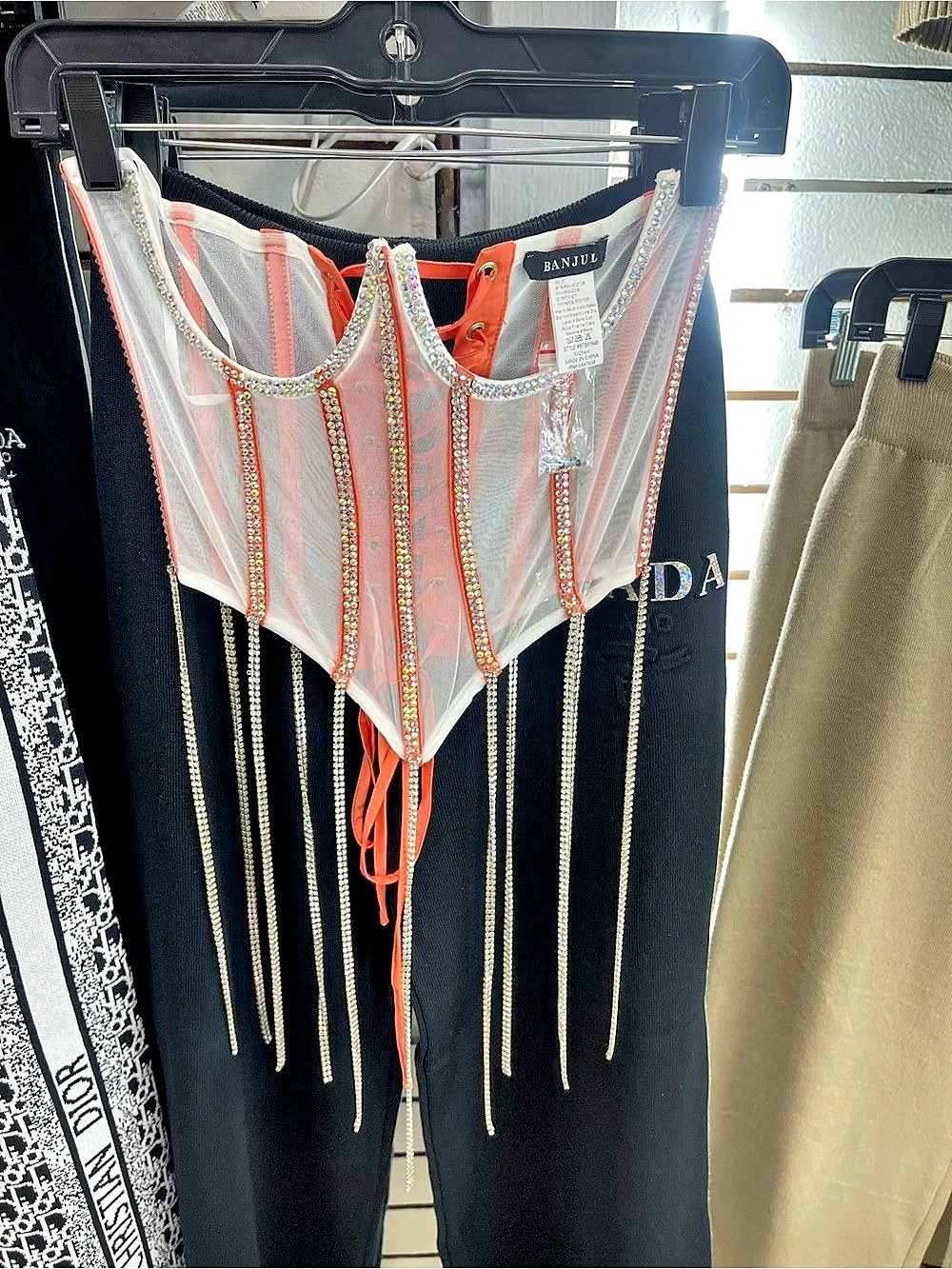 Banjul Striped Lace-Up Corset in Orange & Black